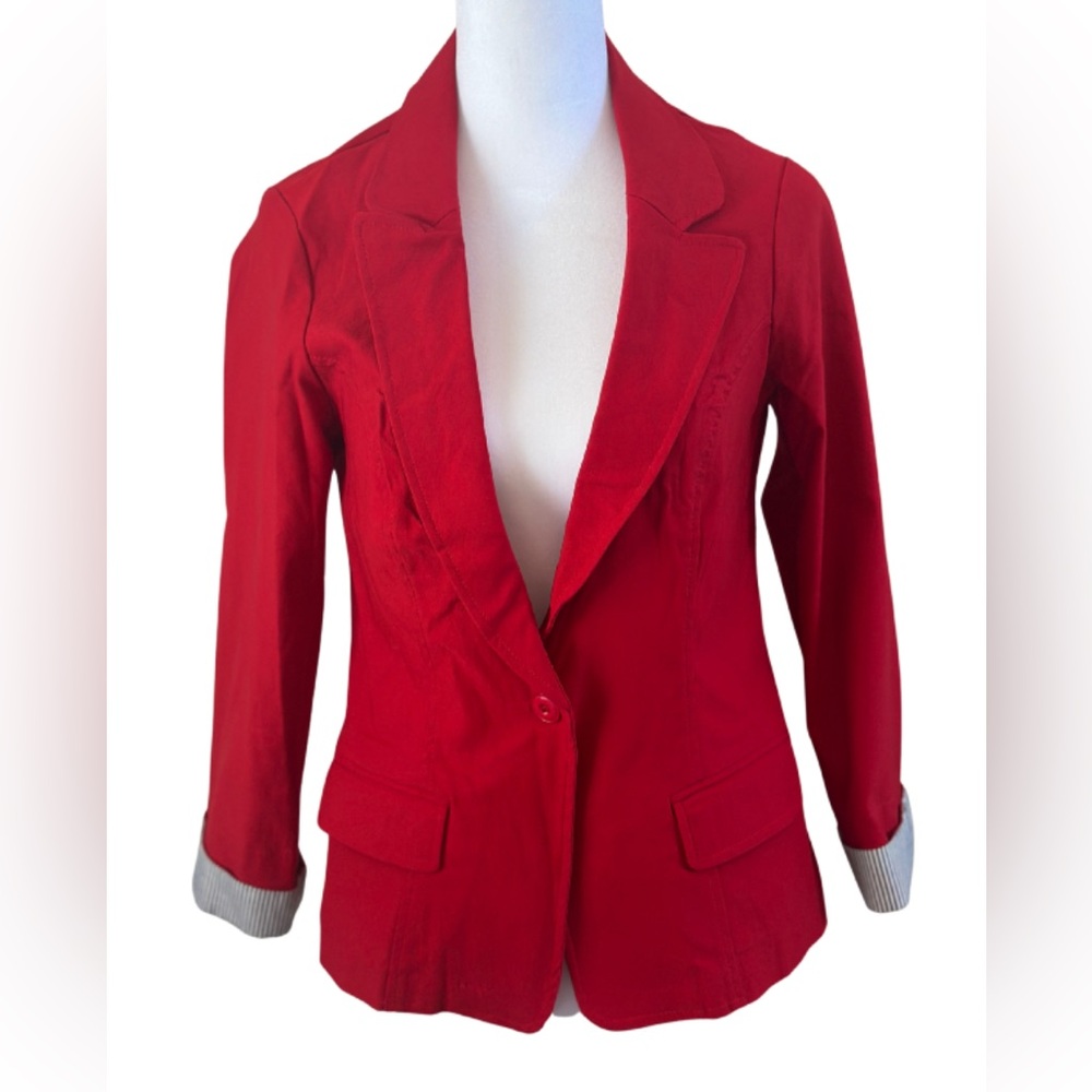 Papaya Red Blazer Jacket Women’s Medium Rolled Cuff Stretchy Lightweight